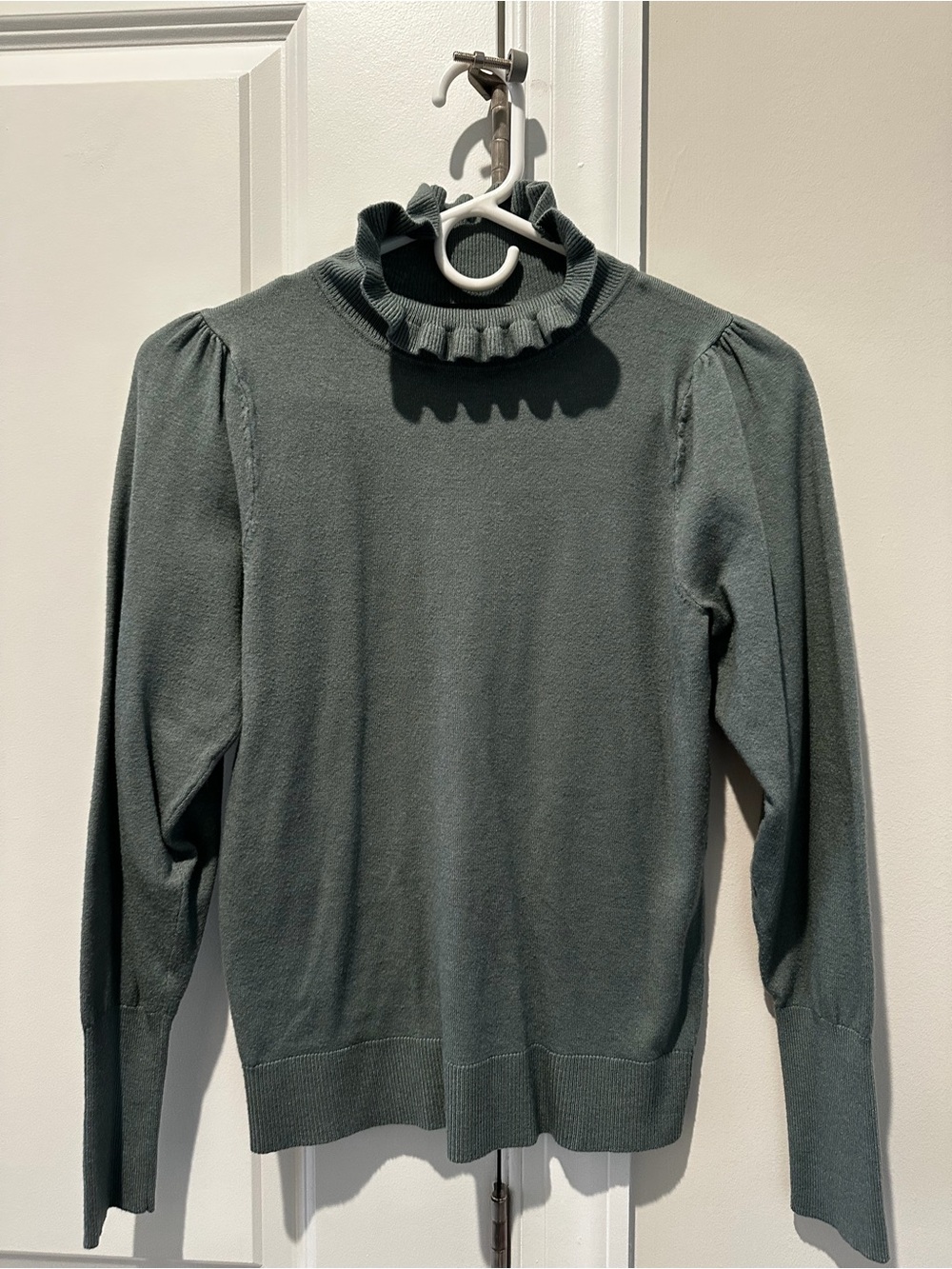 Ann Taylor Ruffle Mock Neck Sweater - Sage